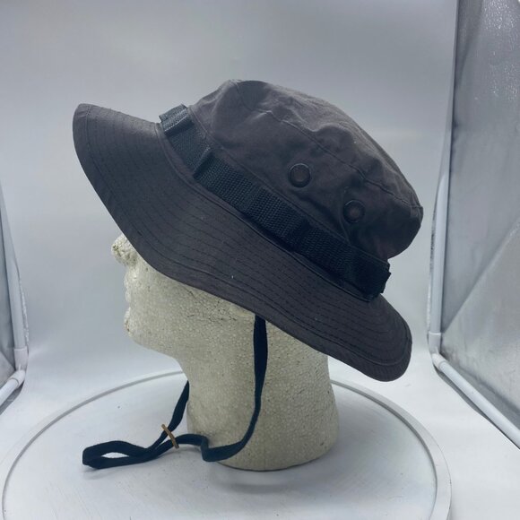 Black Military Style Boonie Hat 7.5 Hot Weather 100% Cotton Adjustable Strap - Picture 4 of 6